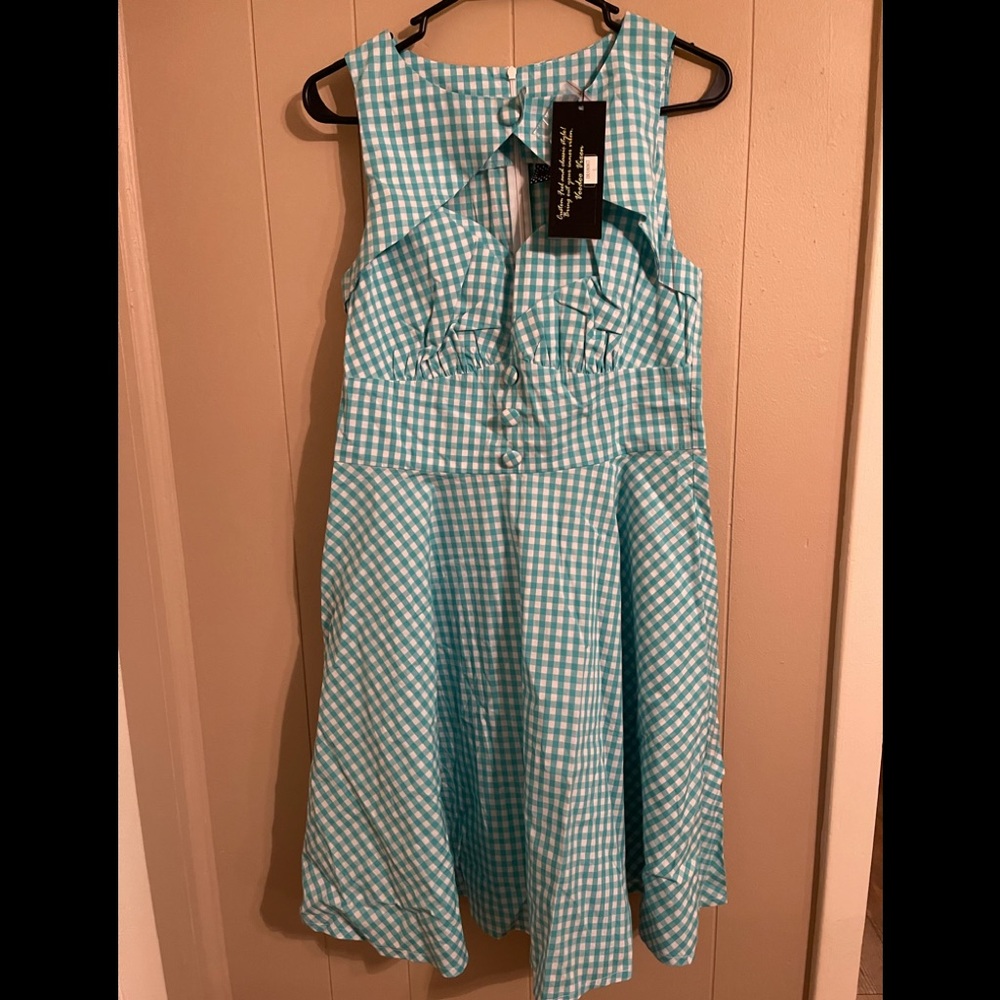 NWT Voodoo Vixen Blue Gingham Retro Dress
